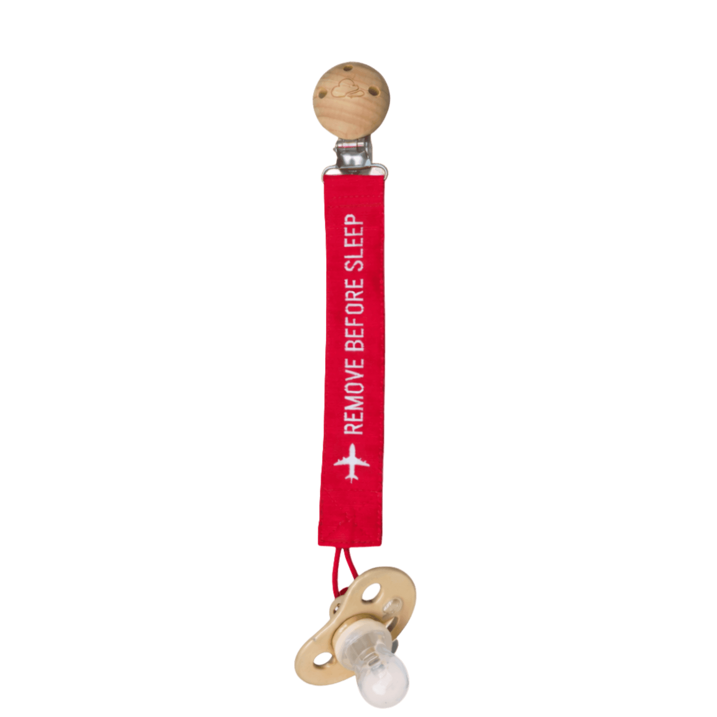 Portaciuccio Neonato Remove Before Sleep Aviazione - Rosso Clip Legno Design Italiano 21cm