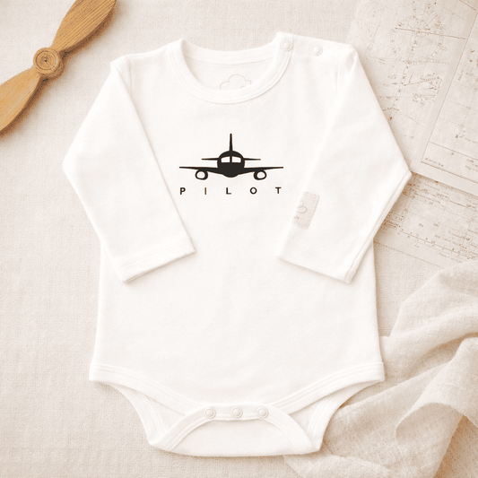 Body Pilota Neonato Manica Lunga - Aviazione 100% Cotone Design Italiano 0-24M