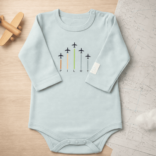 Body Pilota Neonato Manica Lunga Frecce - Aviazione 100% Cotone Design Italiano 0-24M