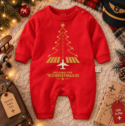 Tutina Rossa Natalizia per Neonato – Design Aviation con Albero Natalizio