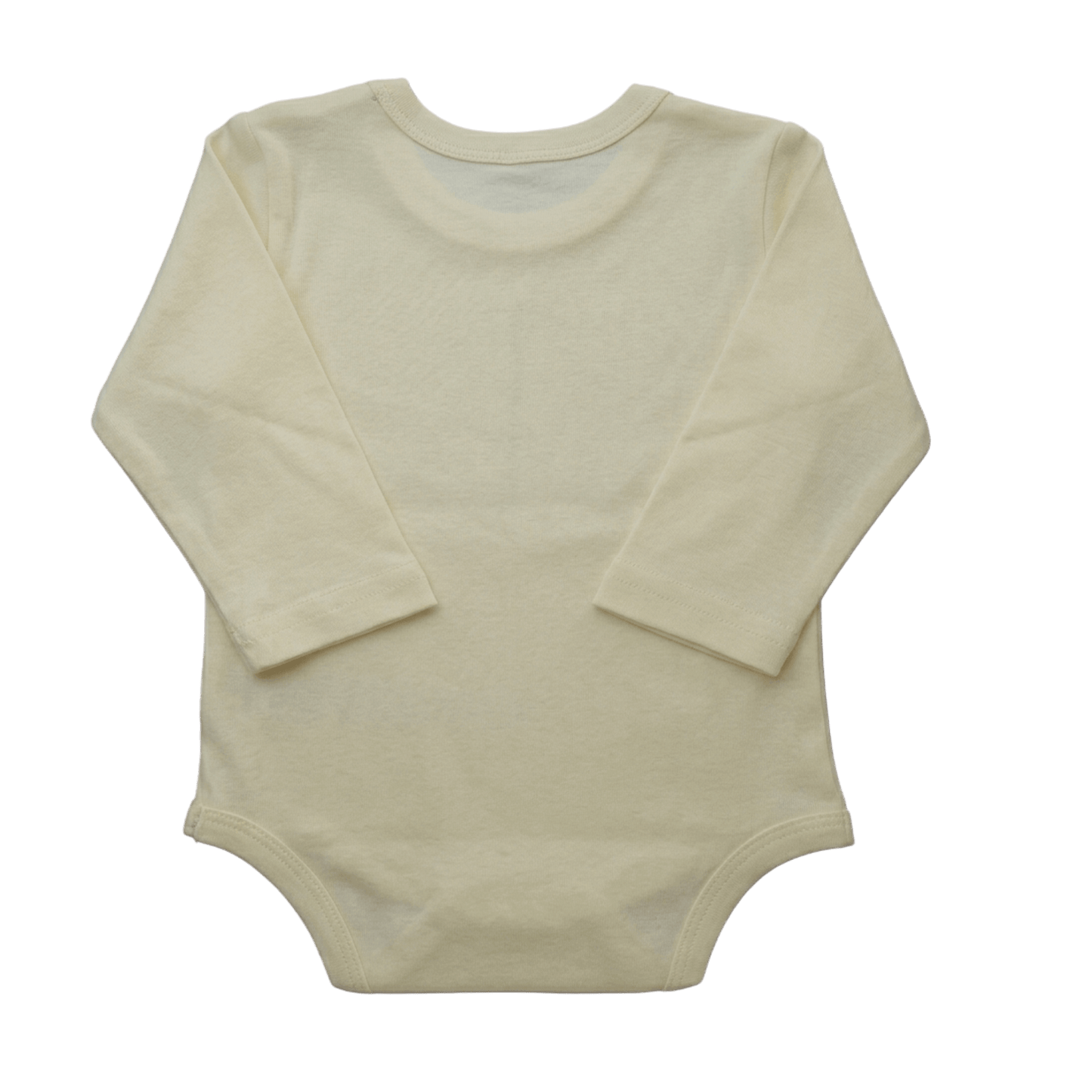 Beige aviation baby onesie, long sleeve back view with snap closure