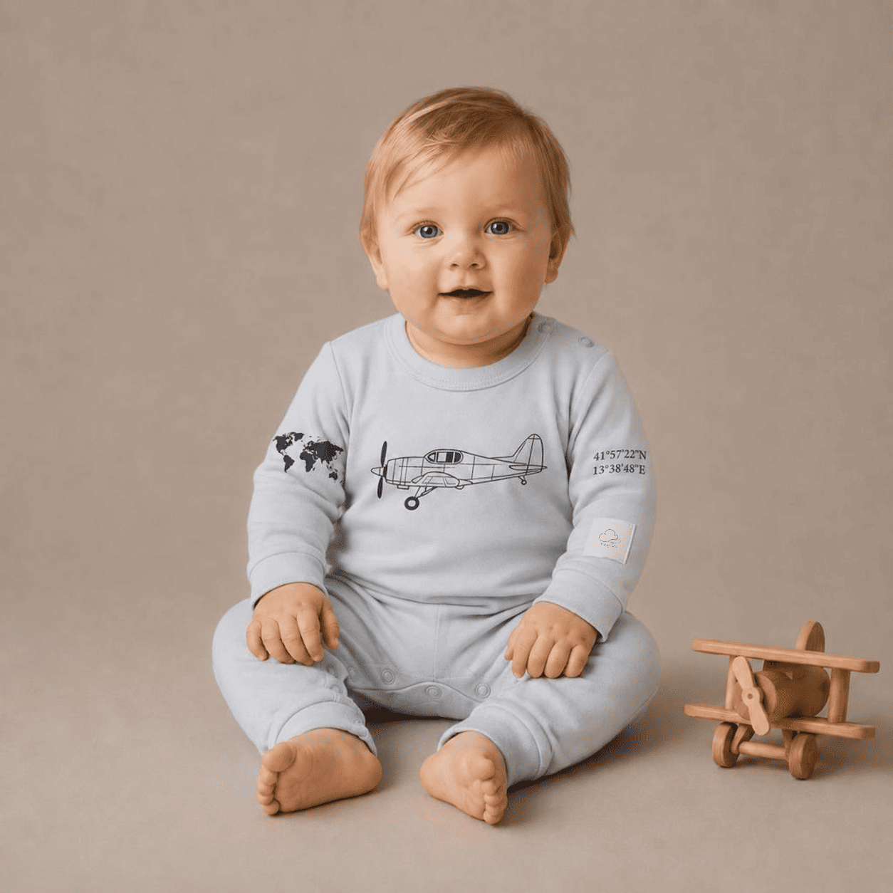 Tutina Neonato Manica Lunga Cotone Aviazione - 100% Cotone Pettinato Design Italiano 0-24M
