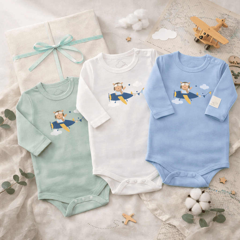 Body Pilota Neonato Manica Lunga - 100% Cotone Design Italiano 0-24M