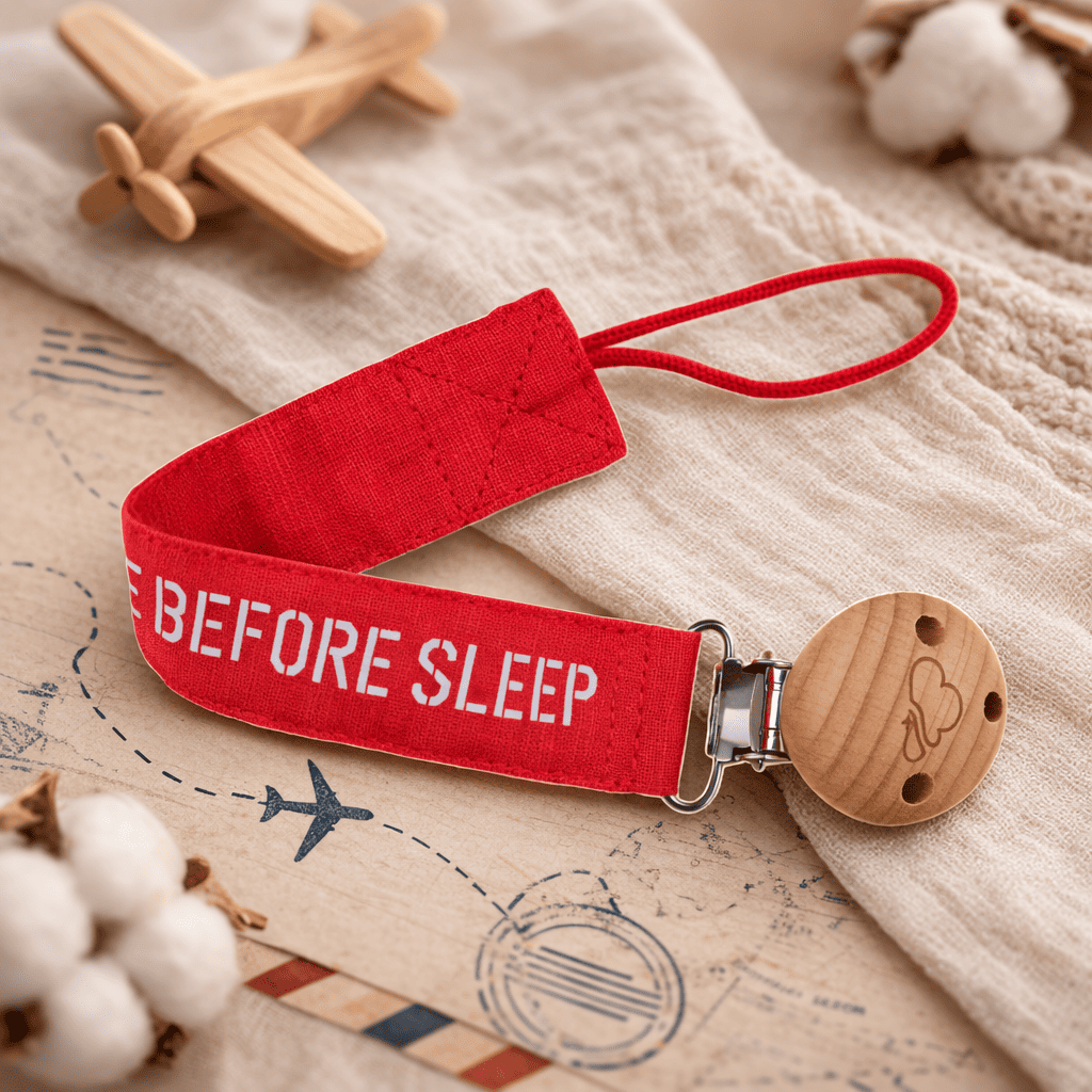Portaciuccio Neonato Remove Before Sleep Aviazione - Rosso Clip Legno Design Italiano 21cm