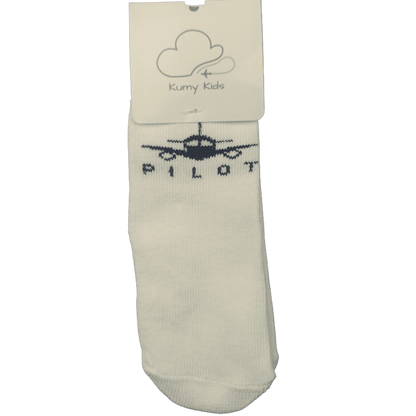 Beige baby socks with PILOT aviation graphic – Kumy Kids