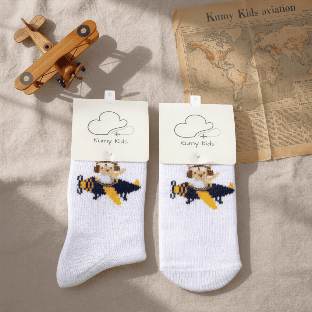 Calzini Cotone Neonato Design Aviazione - Morbidi Elastici Italiano 0-24M