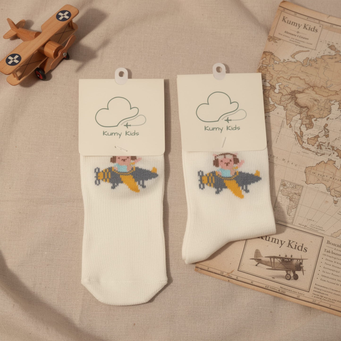 Calzini Cotone Neonato Design Aviazione - Morbidi Elastici Italiano 0-24M