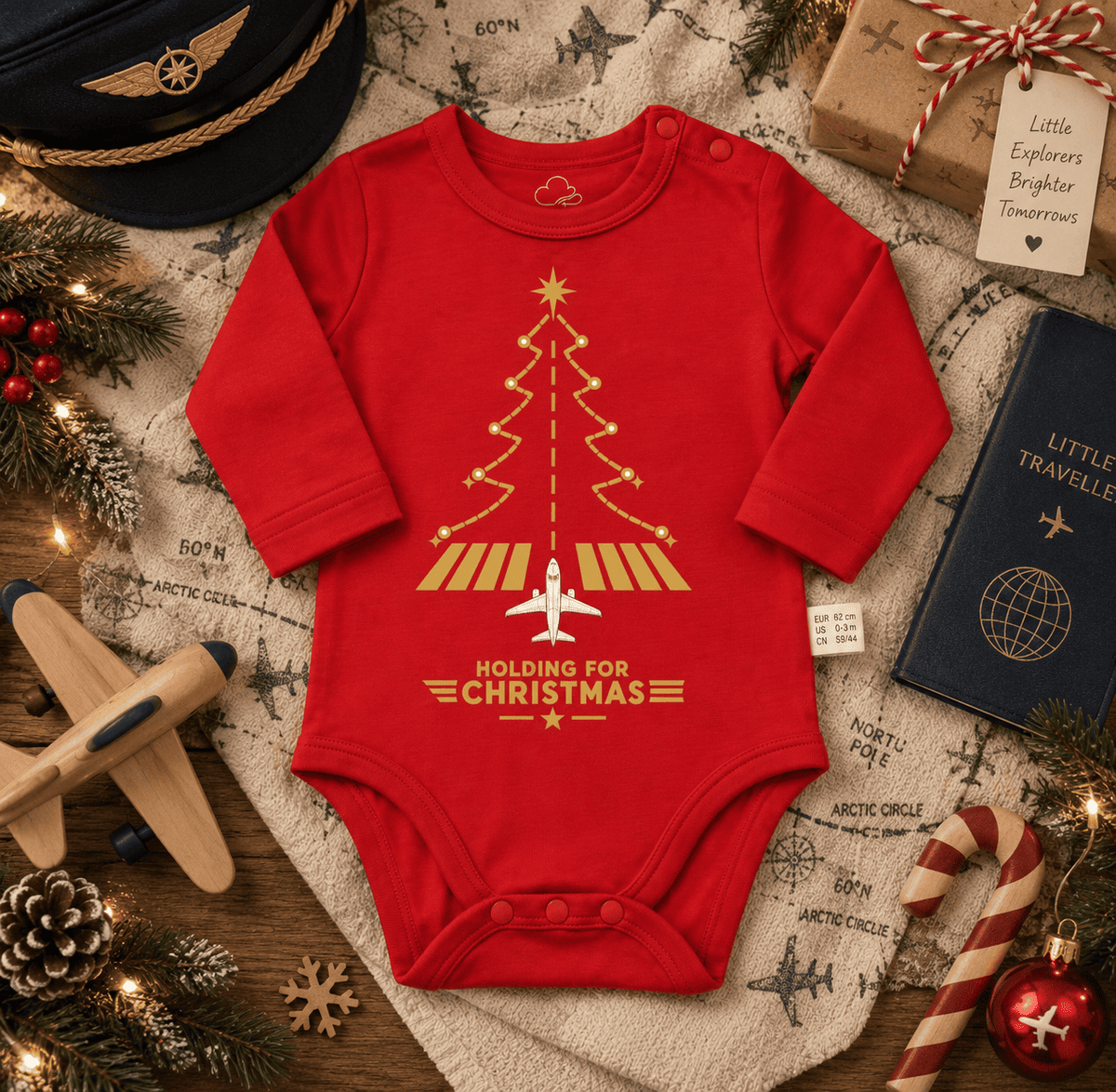 Body Natalizio Rosso per Neonato – Design Aviation Runway Tree
