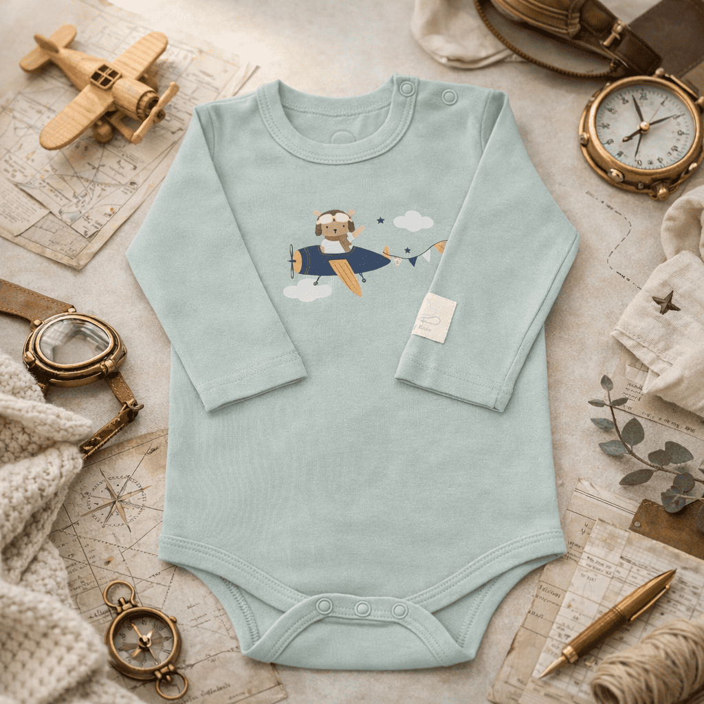 Body Pilota Neonato Manica Lunga - 100% Cotone Design Italiano 0-24M