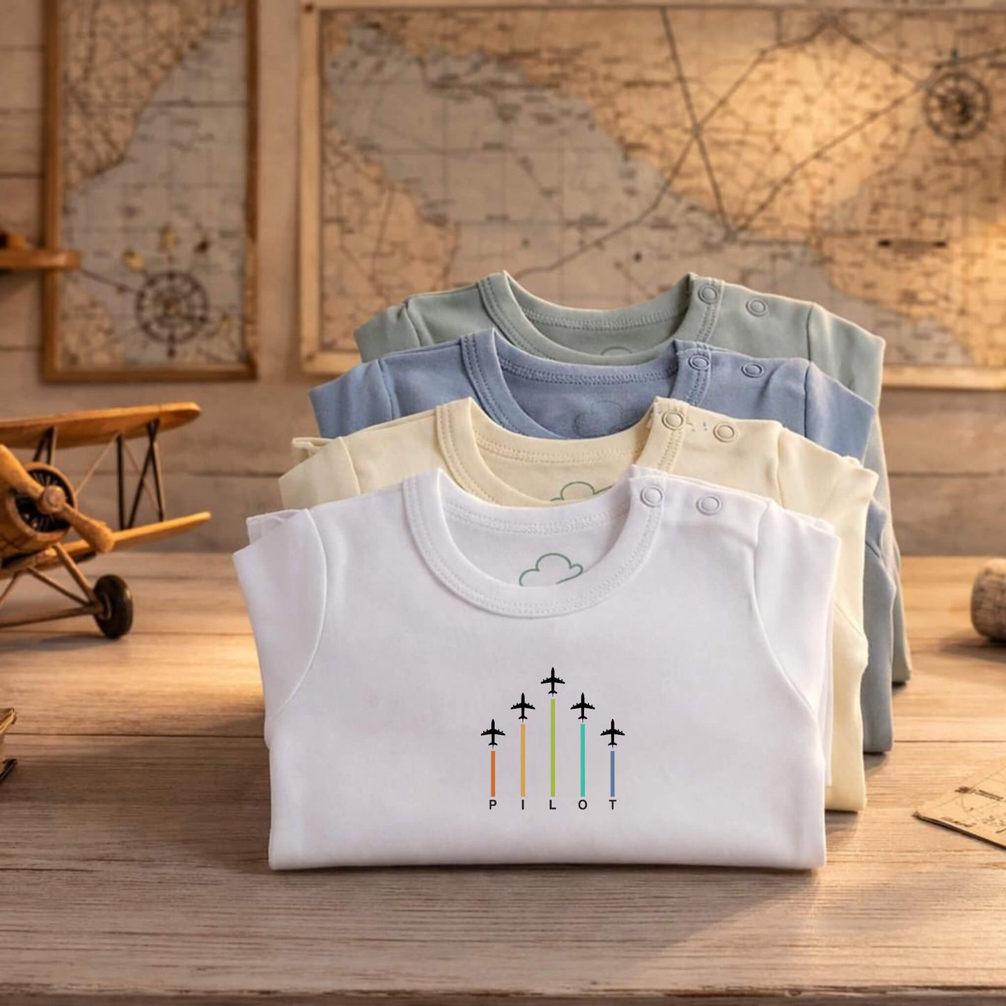 Body Pilota Neonato Manica Lunga - 100% Cotone Design Italiano 0-24M