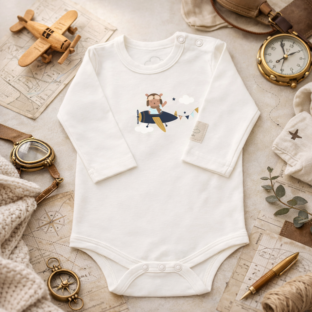 Body Pilota Neonato Manica Lunga - 100% Cotone Design Italiano 0-24M