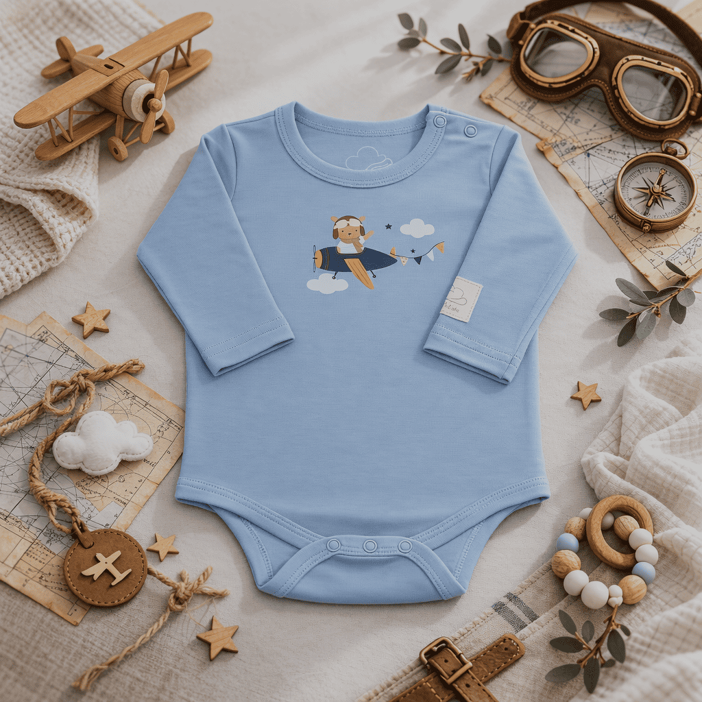 Body Pilota Neonato Manica Lunga - 100% Cotone Design Italiano 0-24M