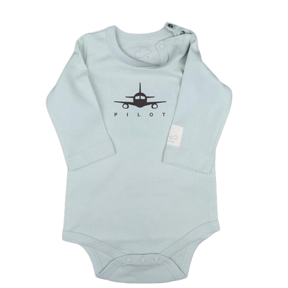 Body Pilota Neonato Manica Lunga - Aviazione 100% Cotone Design Italiano 0-24M