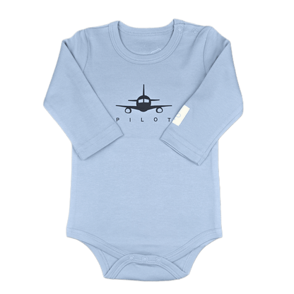 Body Pilota Neonato Manica Lunga - Aviazione 100% Cotone Design Italiano 0-24M