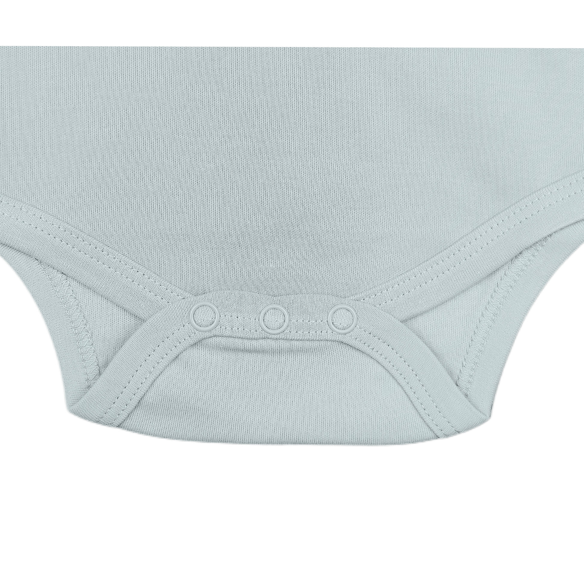 Sage green baby bodysuit showing snap details