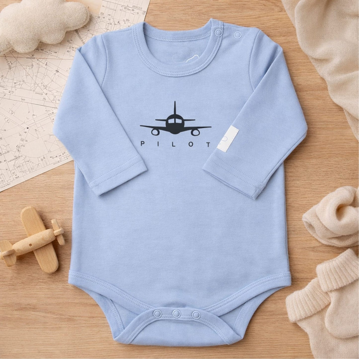Body Pilota Neonato Manica Lunga - 100% Cotone Design Italiano 0-24M