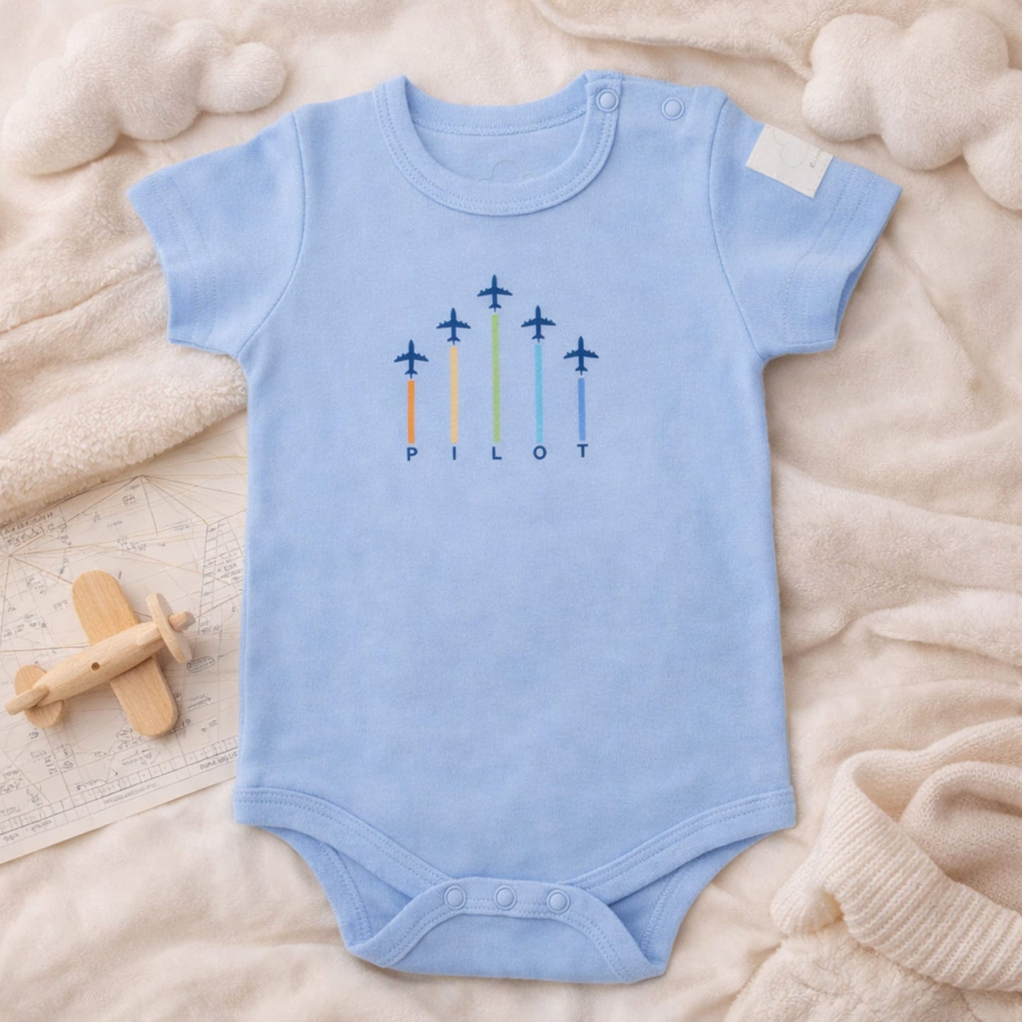 Body Neonato Manica Corta Aviazione - 100% Cotone Design Italiano 0-24M