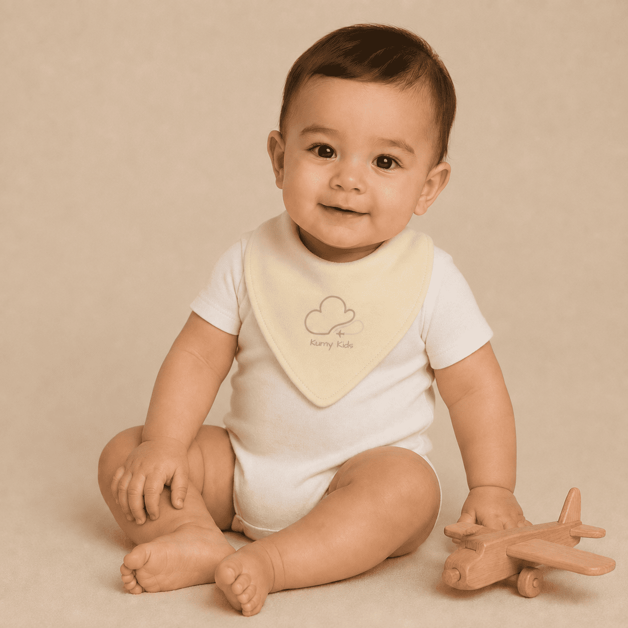 Bavaglino Neonato Bandana Triangolare Cotone - Beige Design Italiano 0-3 Anni