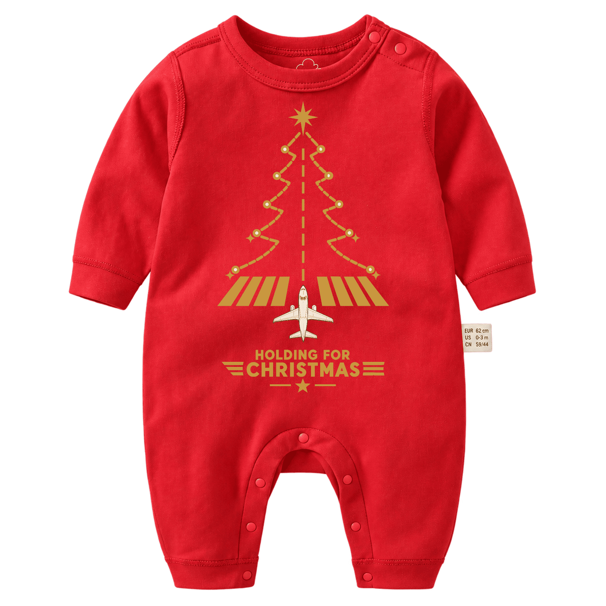 Tutina Rossa Natalizia per Neonato – Design Aviation con Albero Natalizio