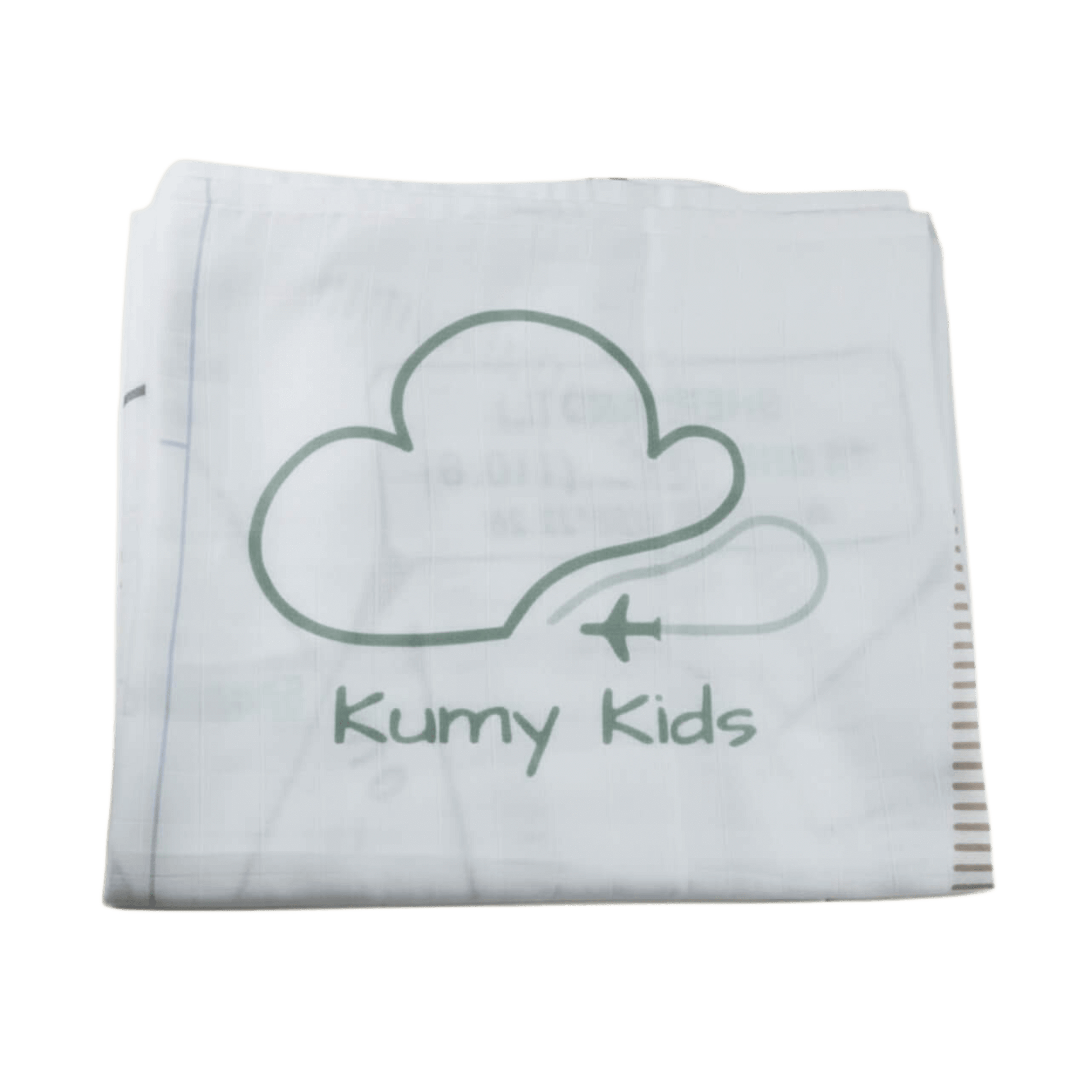 Aviation baby muslin blanket, cloud and airplane print logo detail