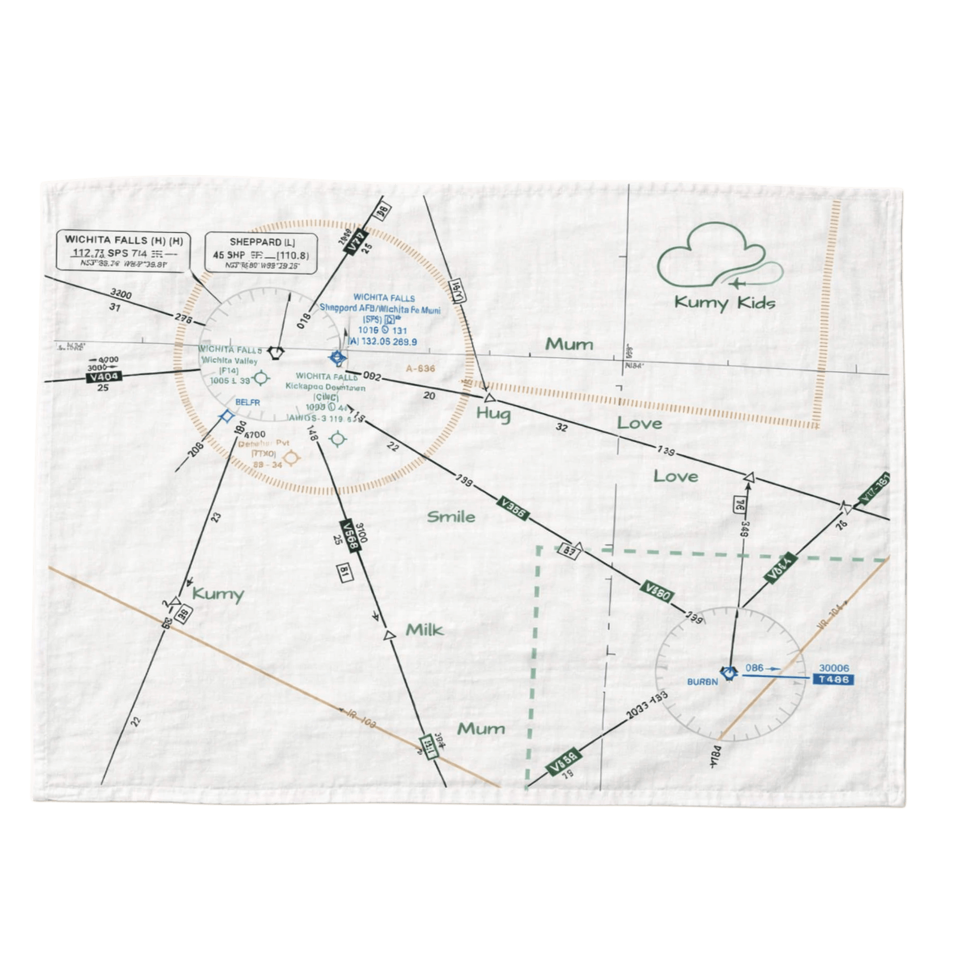 Aviation baby muslin blanket, world map and flight route print, horizontal view – Kumy Kids