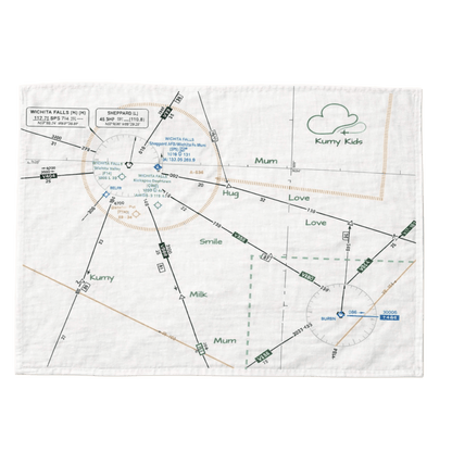 Aviation baby muslin blanket, world map and flight route print, horizontal view – Kumy Kids