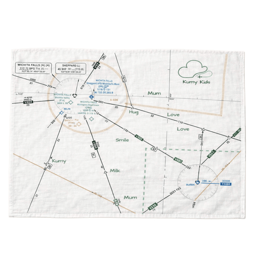 Aviation baby muslin blanket, world map and flight route print, horizontal view – Kumy Kids
