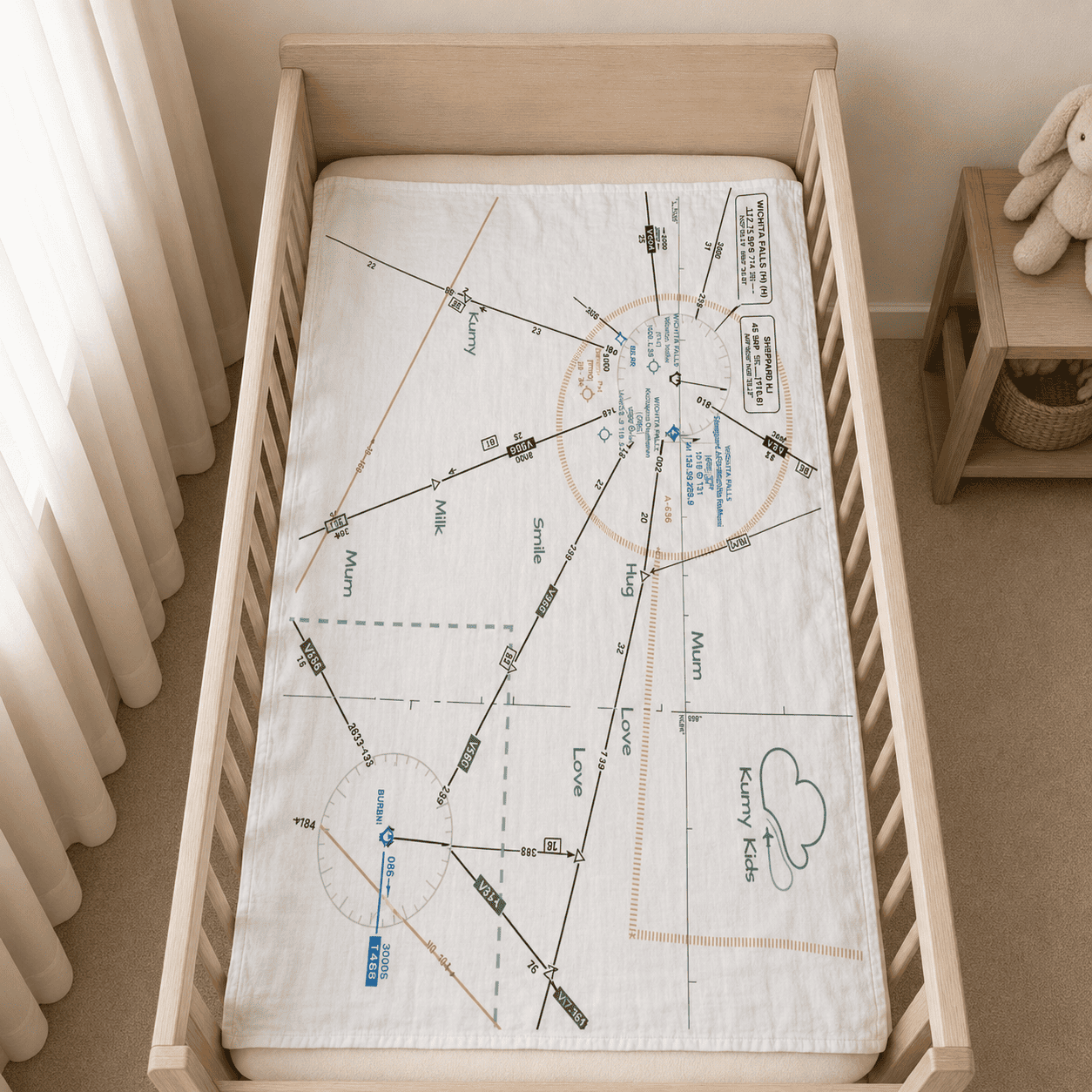 
Copertina Mussola Neonato Mappa Aviazione - Morbida 110x160cm 0-36M