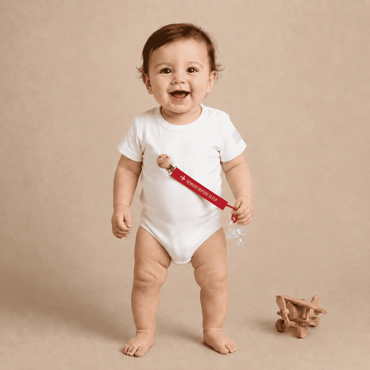 Portaciuccio Neonato Remove Before Sleep Aviazione - Rosso Clip Legno Design Italiano 21cm