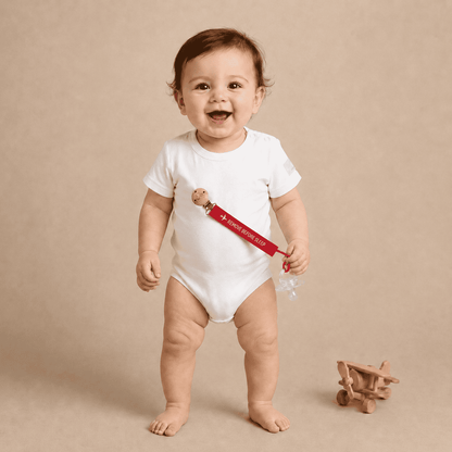 Portaciuccio Neonato Remove Before Sleep Aviazione - Rosso Clip Legno Design Italiano 21cm