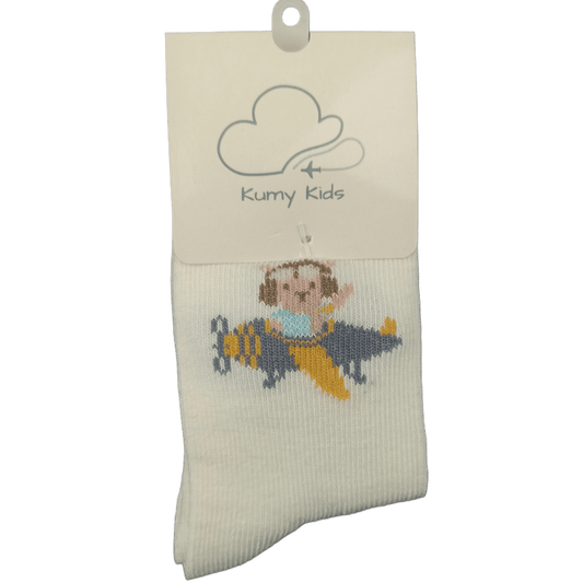 Calzini Neonato Cotone Orsetto Pilota Aviazione - Morbidi Design Italiano 0-24M