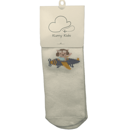 Beige no heel baby socks with teddy pilot design