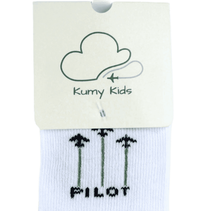 White baby socks with aviation arrow design