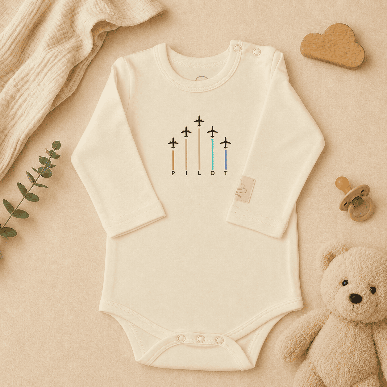 Body Pilota Neonato Manica Lunga Frecce - Aviazione 100% Cotone Design Italiano 0-24M