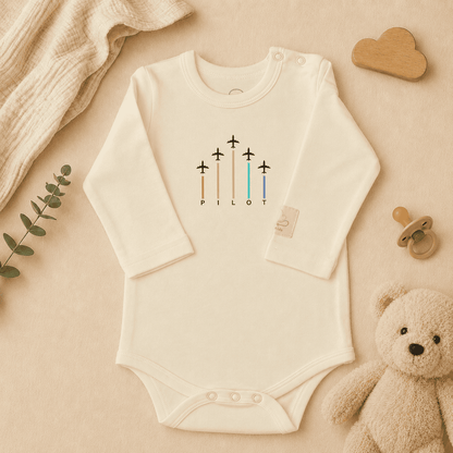 Body Pilota Neonato Manica Lunga Frecce - Aviazione 100% Cotone Design Italiano 0-24M
