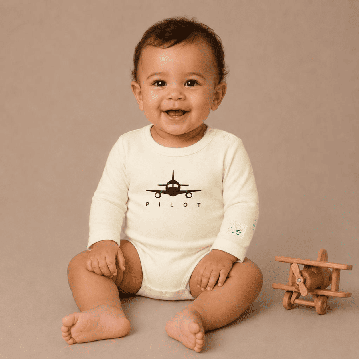 Body Pilota Neonato Manica Lunga - Aviazione 100% Cotone Design Italiano 0-24M