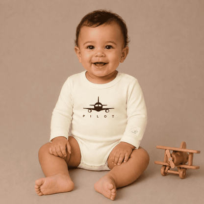 Body Pilota Neonato Manica Lunga - Aviazione 100% Cotone Design Italiano 0-24M