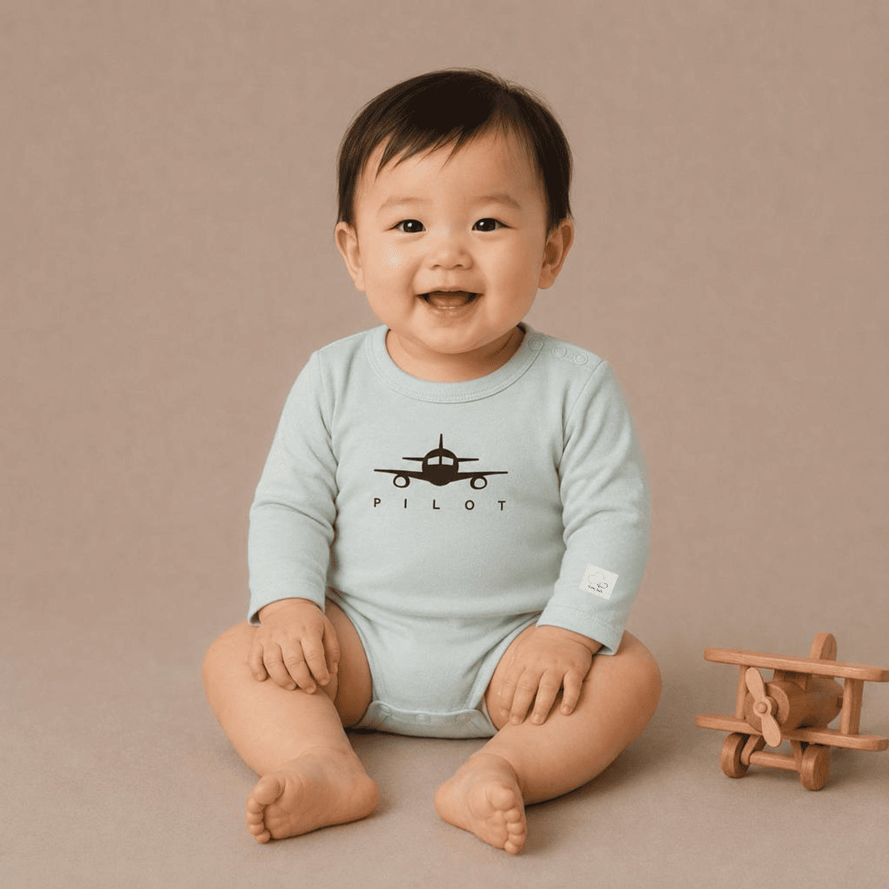 Body Pilota Neonato Manica Lunga - Aviazione 100% Cotone Design Italiano 0-24M