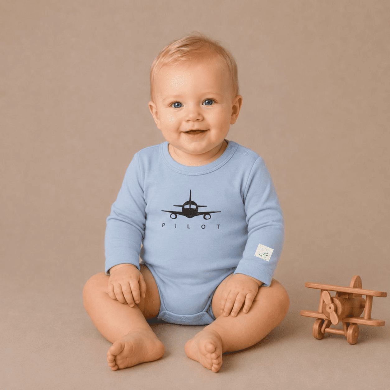 Body Pilota Neonato Manica Lunga - Aviazione 100% Cotone Design Italiano 0-24M