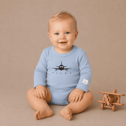 Body Pilota Neonato Manica Lunga - Aviazione 100% Cotone Design Italiano 0-24M