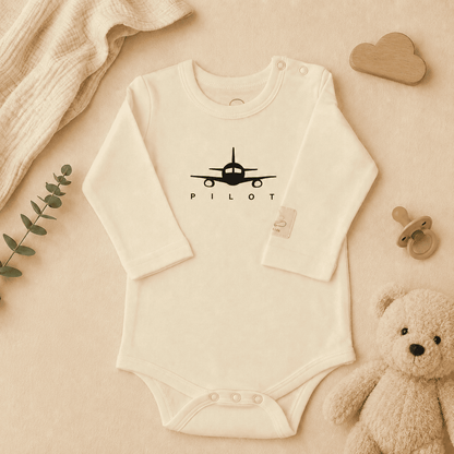 Body Pilota Neonato Manica Lunga - Aviazione 100% Cotone Design Italiano 0-24M