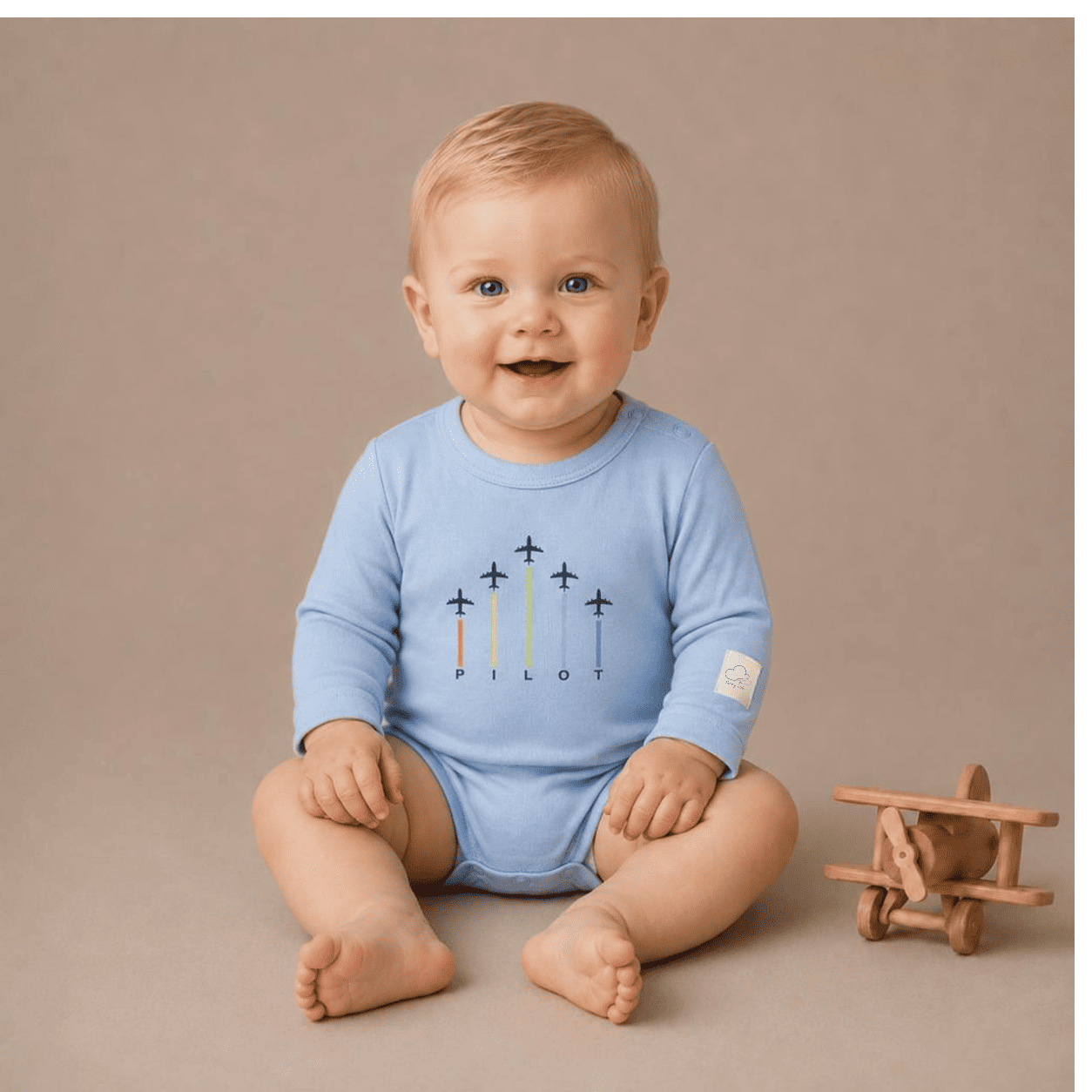Body Pilota Neonato Manica Lunga Frecce - Aviazione 100% Cotone Design Italiano 0-24M