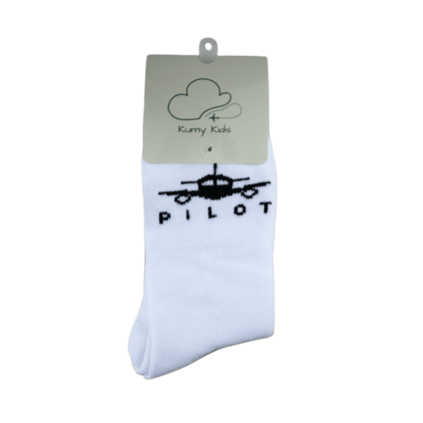 White aviation baby socks with pilot print and heel detail