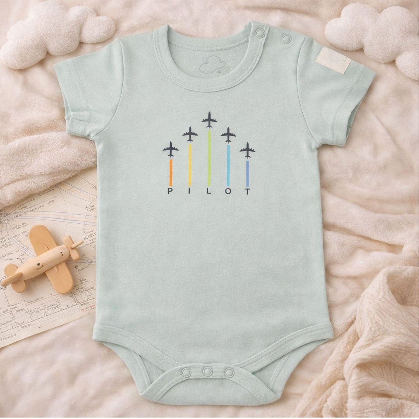 Body Neonato Manica Corta Aviazione - 100% Cotone Design Italiano 0-24M