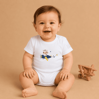 Body Neonato Manica Corta Aviazione - 100% Cotone Design Italiano 0-24M