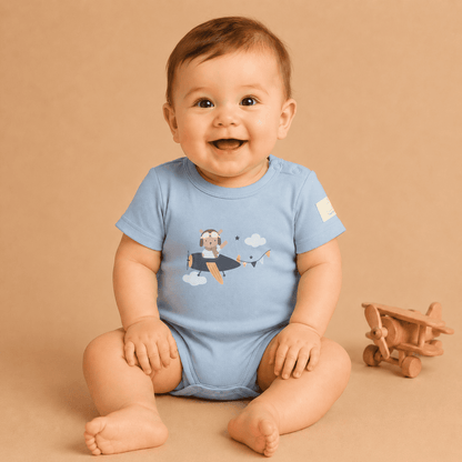 Body Neonato Manica Corta Aviazione - 100% Cotone Design Italiano 0-24M