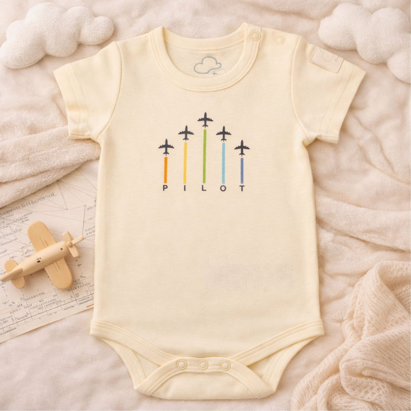 Body Neonato Manica Corta Aviazione - 100% Cotone Design Italiano 0-24M