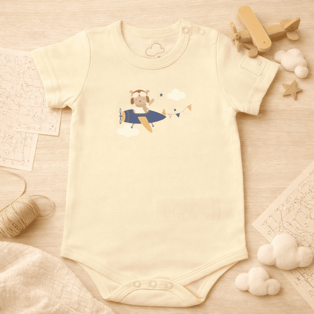 Body Neonato Manica Corta Aviazione - 100% Cotone Design Italiano 0-24M
