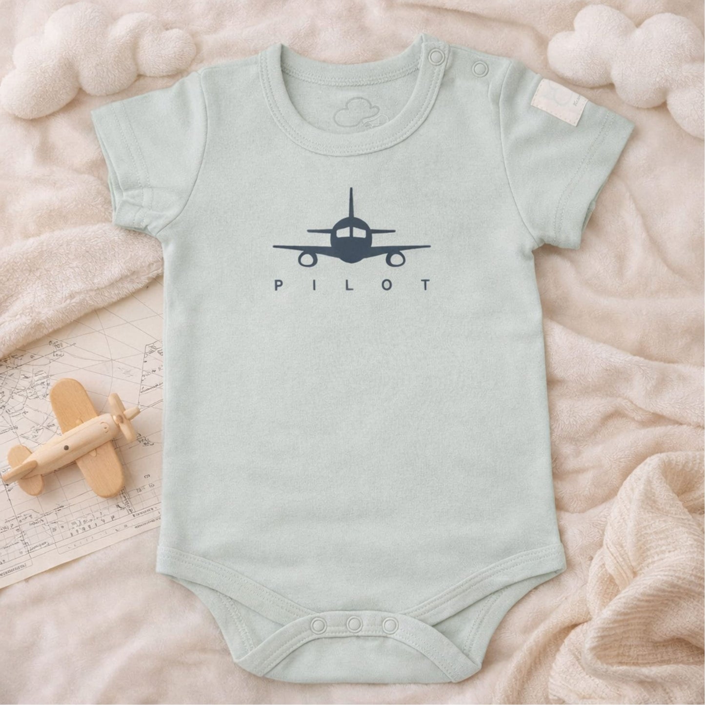 Body Neonato Manica Corta Aviazione - 100% Cotone Design Italiano 0-24M