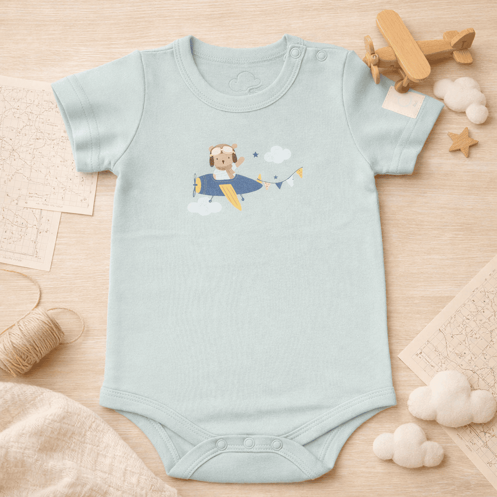 Body Neonato Manica Corta Aviazione - 100% Cotone Design Italiano 0-24M